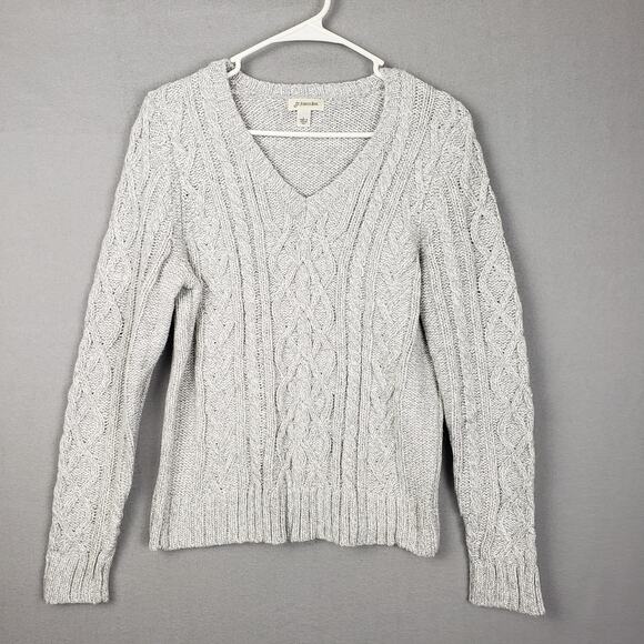 St. John's Bay Size L Cable Knit V-Neck Sweater Gray Cozy Winter Cabincore Boho - Picture 1 of 9